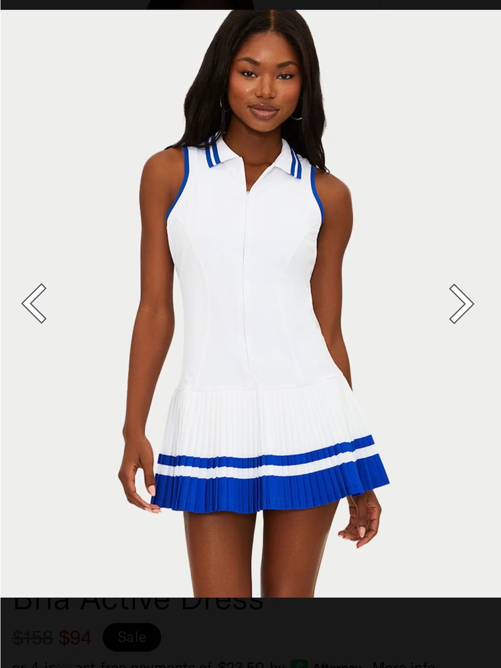 Beach Riot White Sleeveless Tennis Dress with Royal Blue Trim